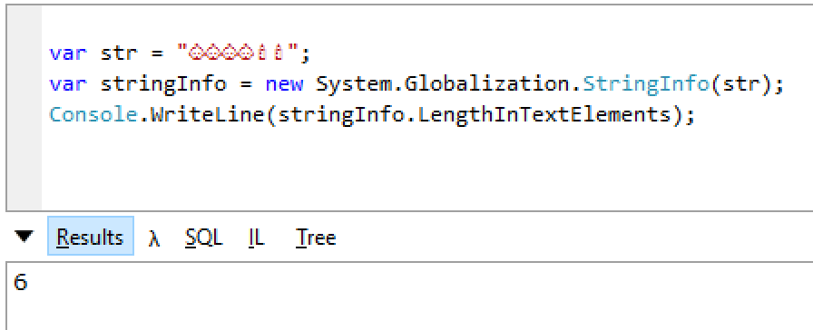 StringInfo will give you the actual number of characters in a string